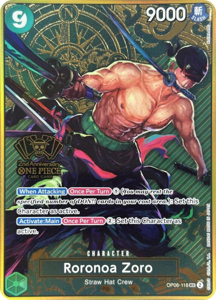 Roronoa Zoro (One Piece Japanese Version 2nd Anniversary Set) - OP06-118 - One Piece Promotion Cards